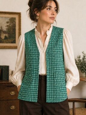 Vintage Clan Laird Scotland Pure Wool Green Tartan Vest 34
